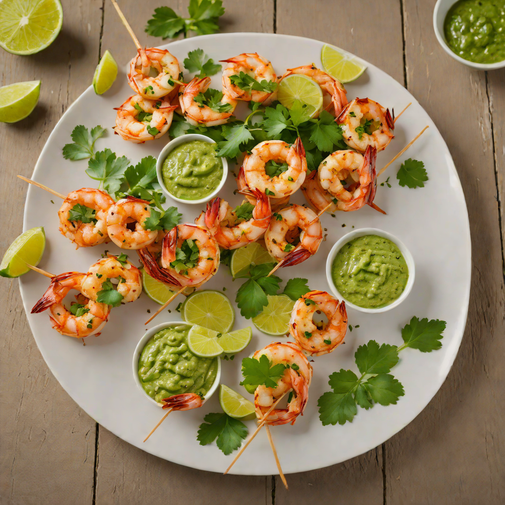 Grilled Lime-Chili Shrimp Skewers with Cilantro Sauce