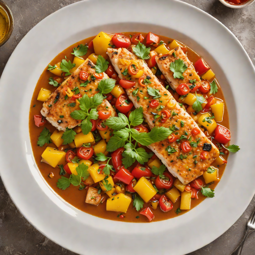 Moroccan Spiced Fish Tagine with Tomatoes and Bell Peppers