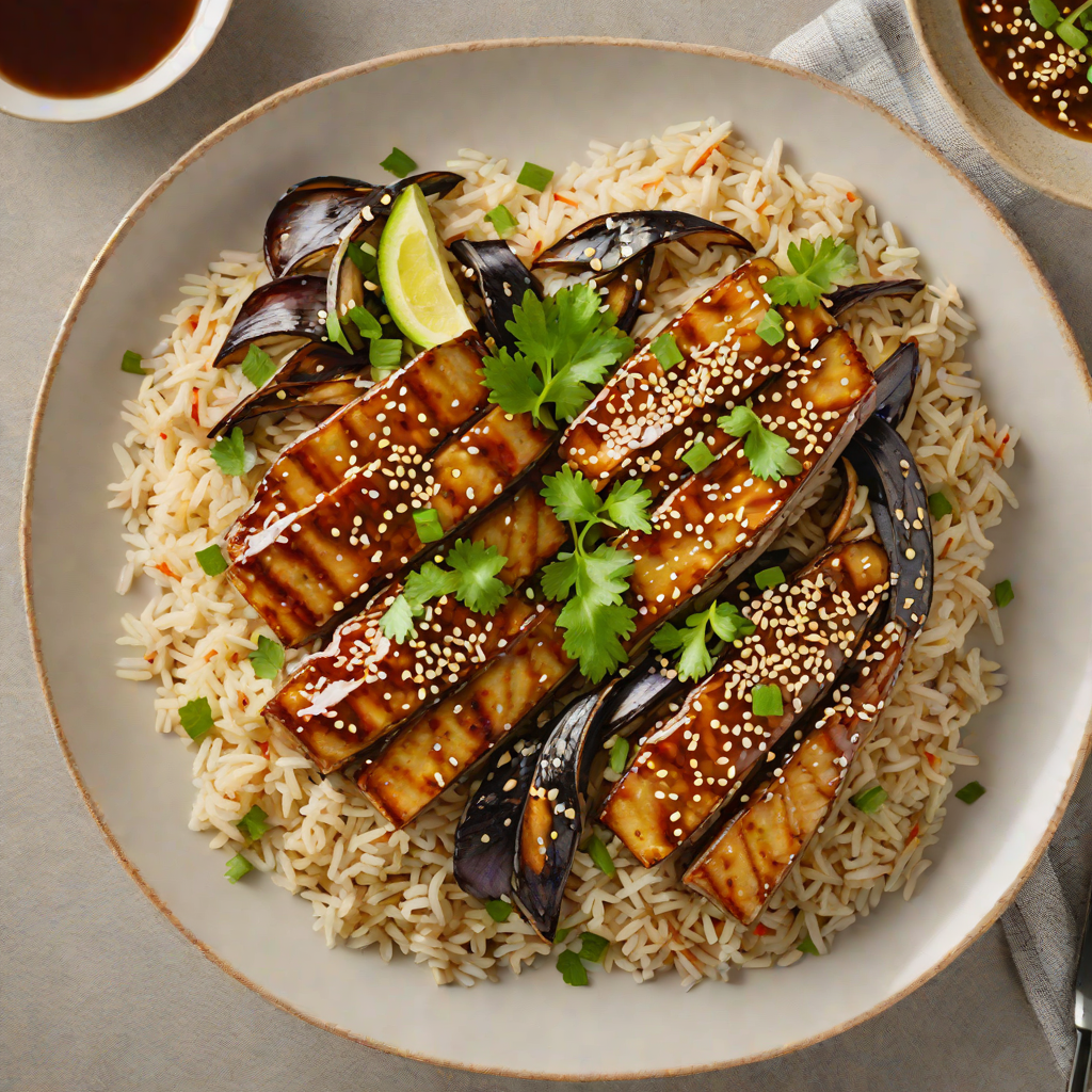 Creamy Miso-Glazed Eggplant Donburi with Sesame Rice