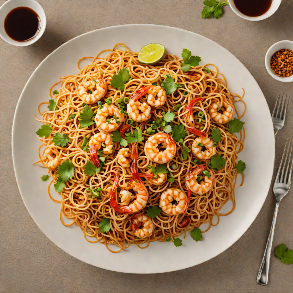 Stir-Fried Pad Thai Noodles with Tamarind Sauce and Shrimp