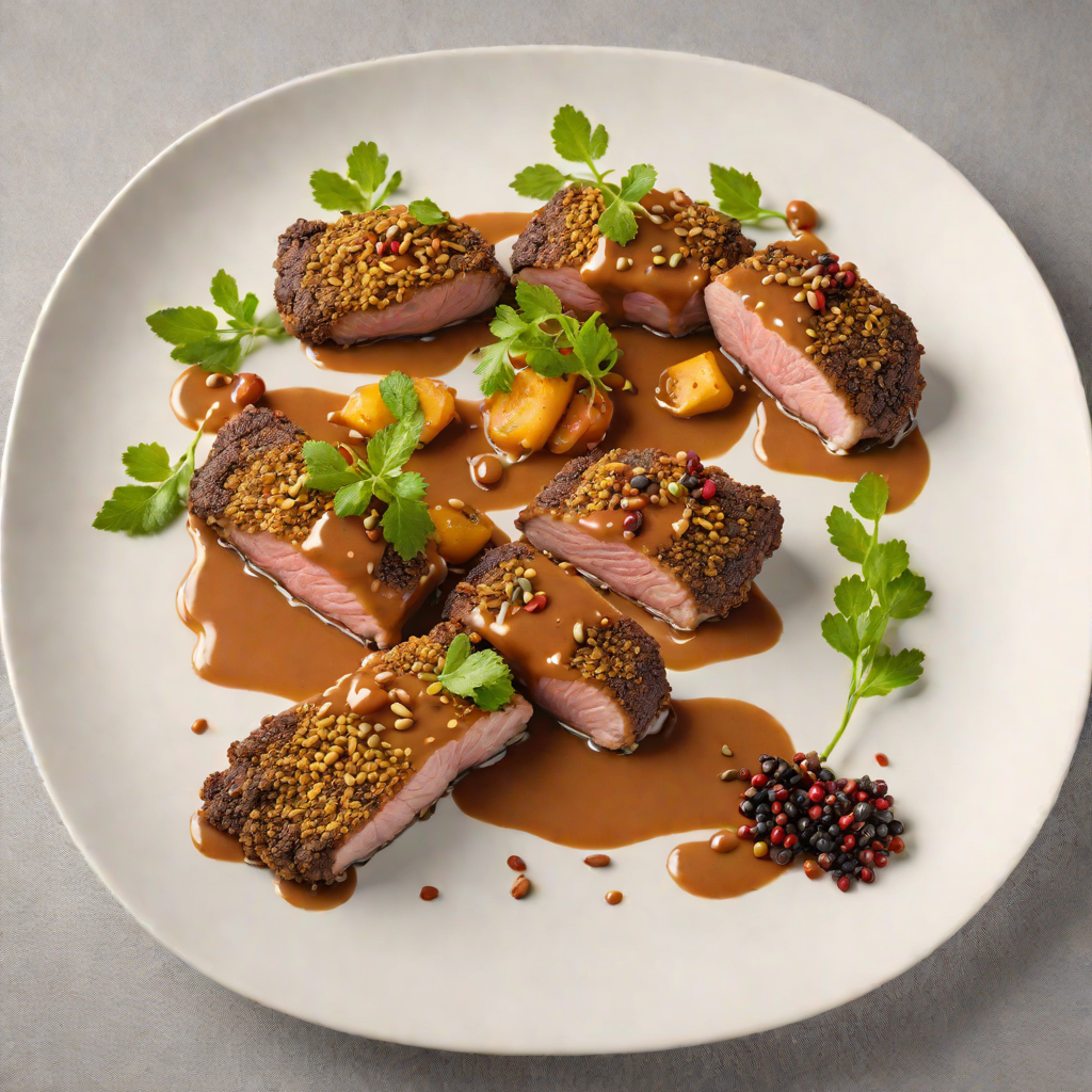 Macadamia-Crusted Kangaroo Fillets with Wattleseed Pepper Sauce