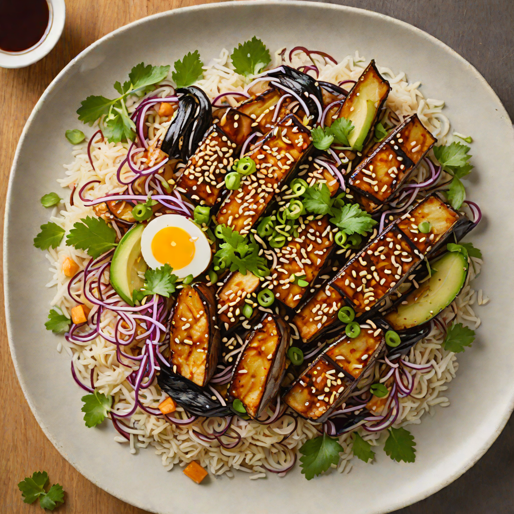 Sesame-Ginger Miso Glazed Eggplant Donburi
