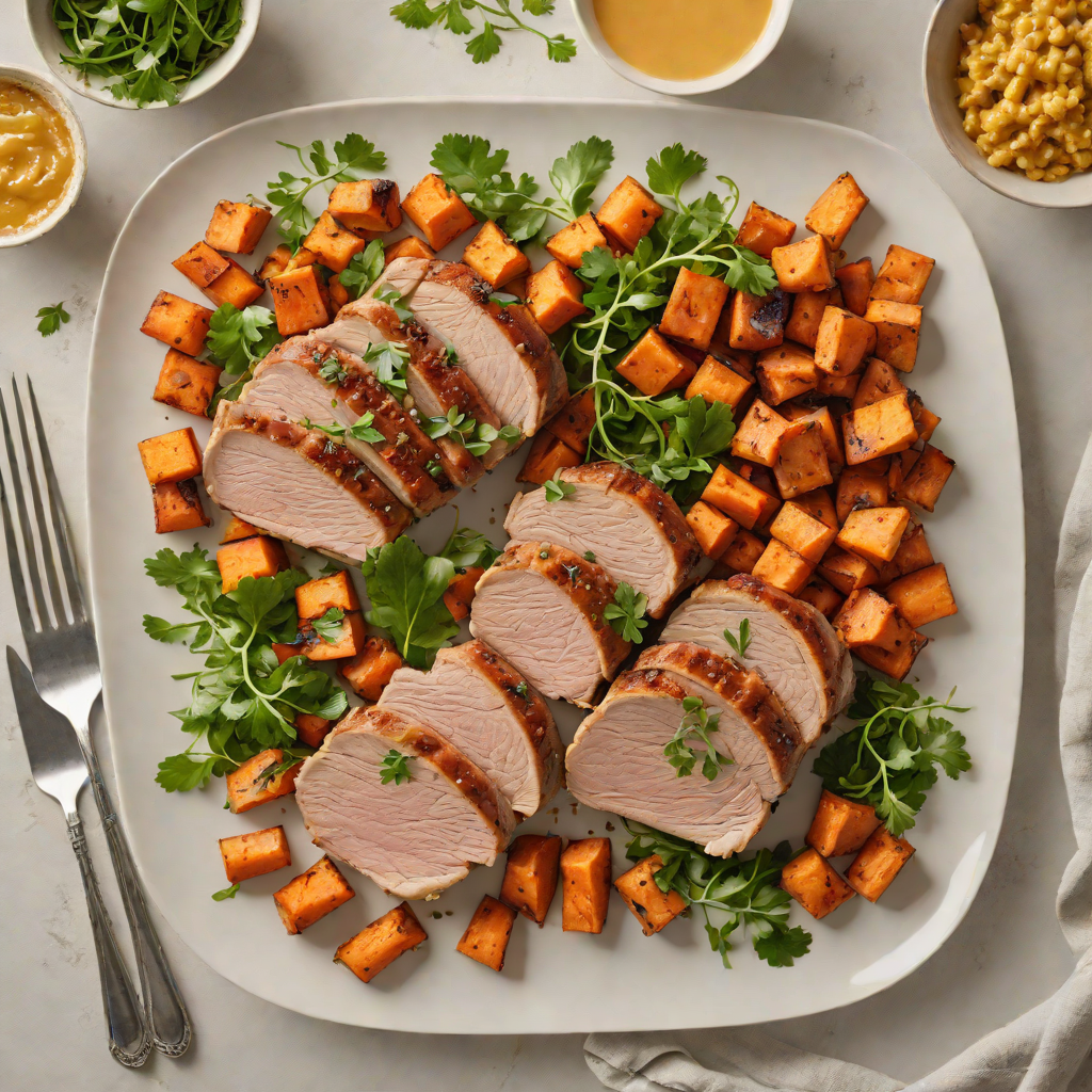 Sheet Pan Maple-Dijon Roasted Pork with Sweet Potatoes