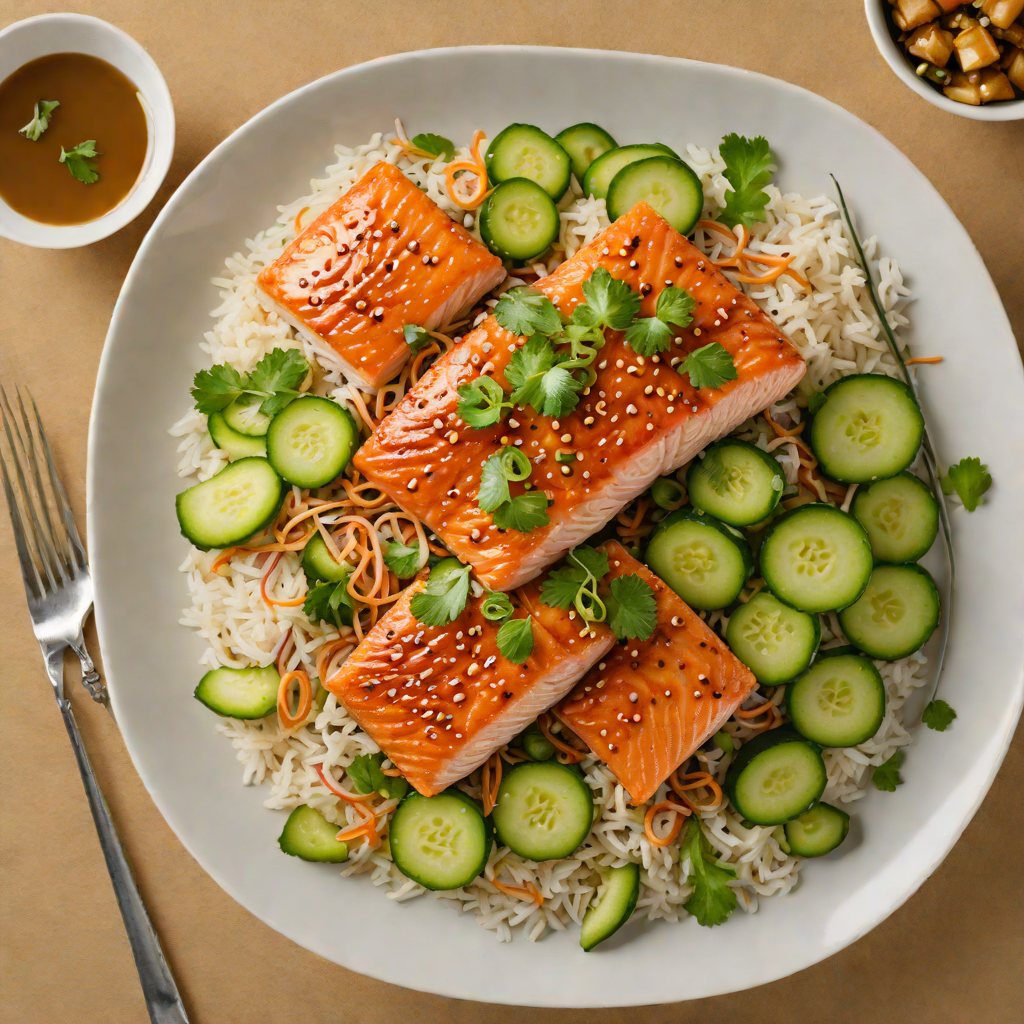 Miso-Glazed Salmon Donburi with Pickled Cucumbers