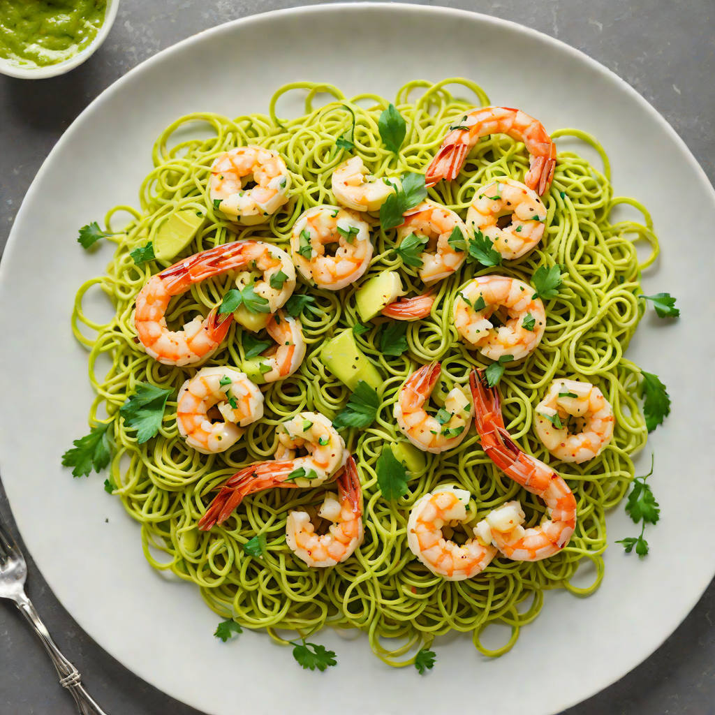 Sautéed Shrimp and Zucchini Noodles with Avocado Pesto