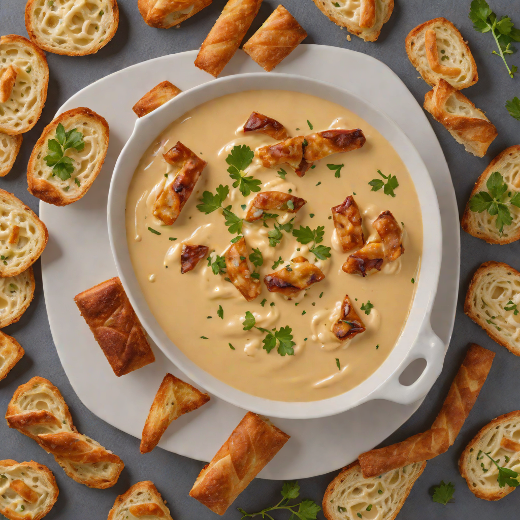 Baked Wisconsin Beer Cheese Dip with Pretzel Crostini