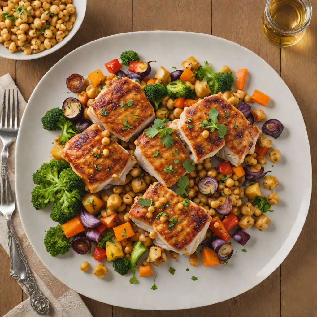 Pan-Seared Chicken Thighs with Spiced Chickpeas and Roasted Vegetables