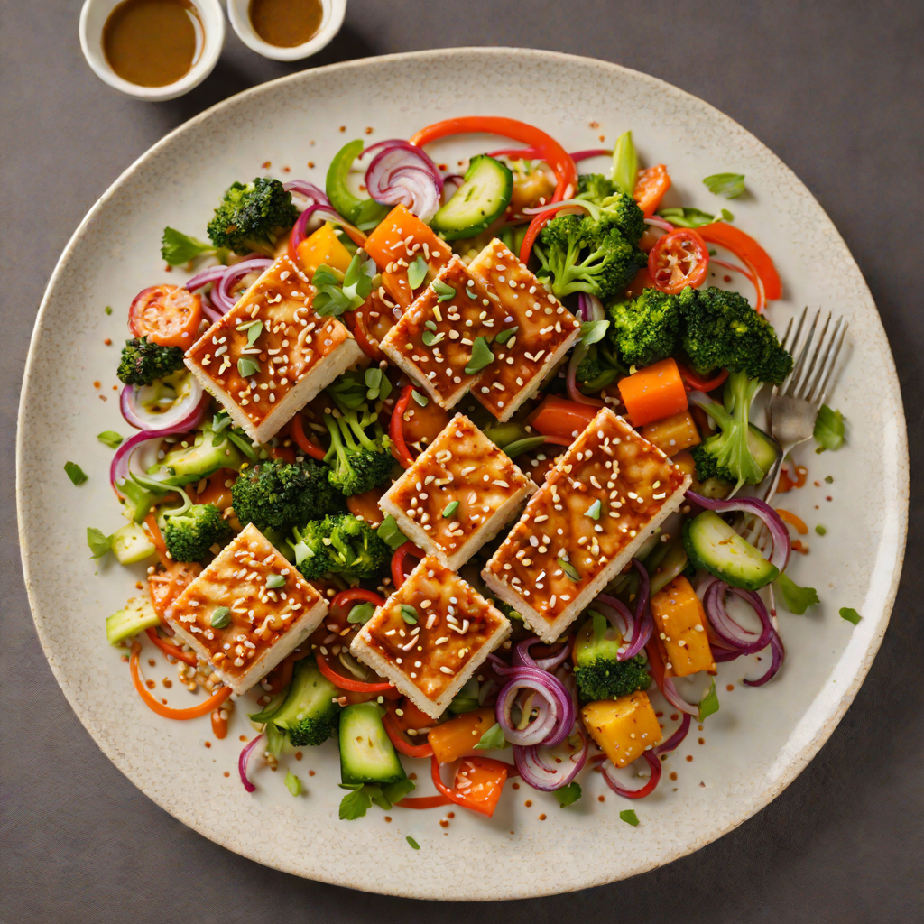 Pan-Seared Tofu with Sesame-Ginger Glaze and Stir-Fried Vegetables