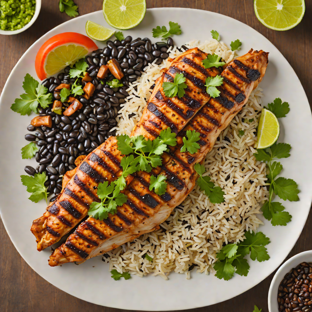 Grilled Pollo Asada with Spiced Black Beans and Cilantro Rice