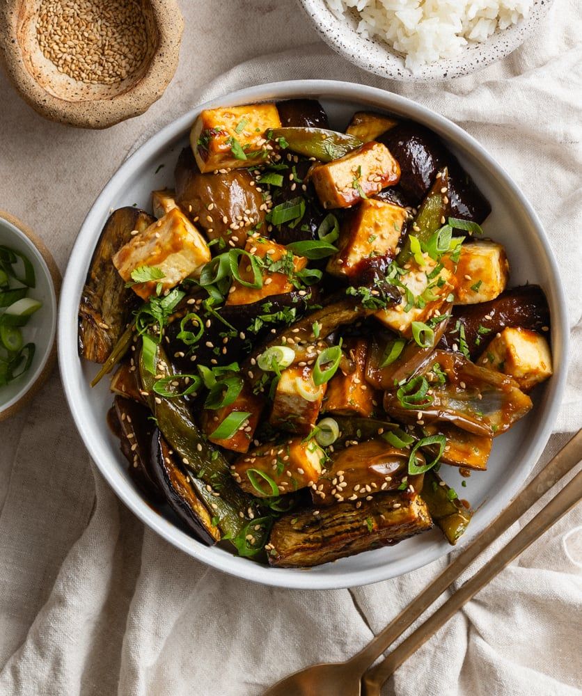 Miso-Glazed Eggplant with Tofu and Mung Beans