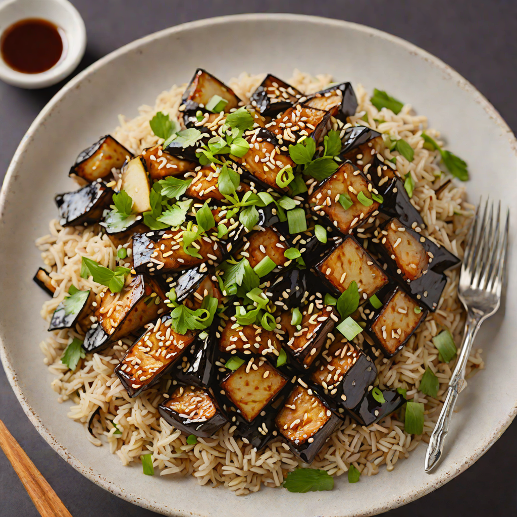 Sake-Glazed Eggplant Donburi with Scallions and Sesame