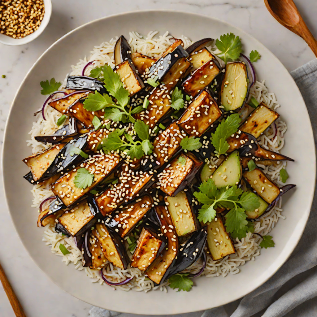 Miso-Glazed Eggplant Donburi with Sesame Seeds
