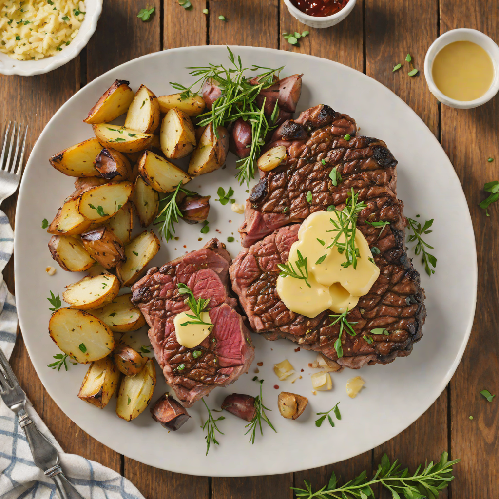 Steakhouse-Style Garlic Butter Ribeye with Herb Roasted Potatoes