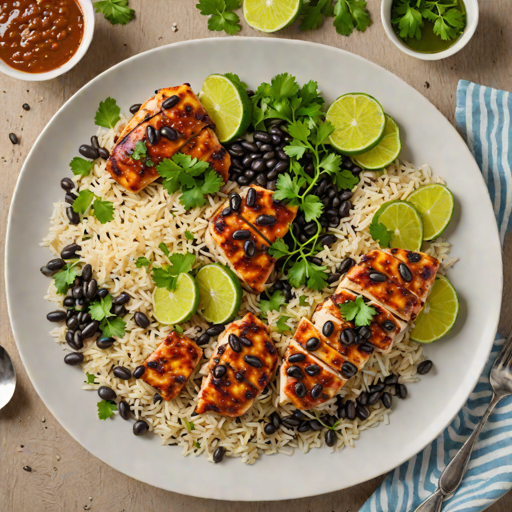 Pollo Asado Plate with Black Beans and Cilantro Lime Rice