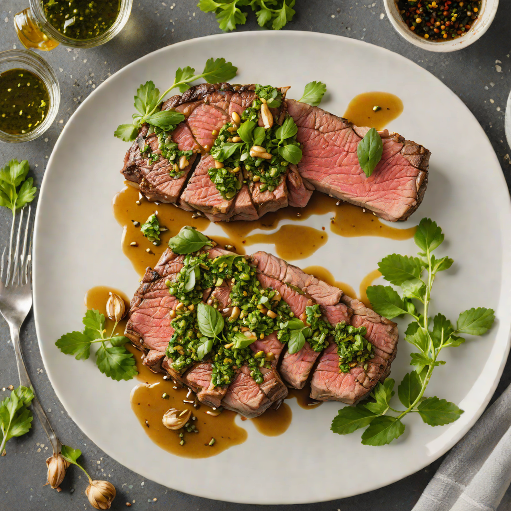 Italian-Style Marinated Steak with Roasted Garlic Chimichurri