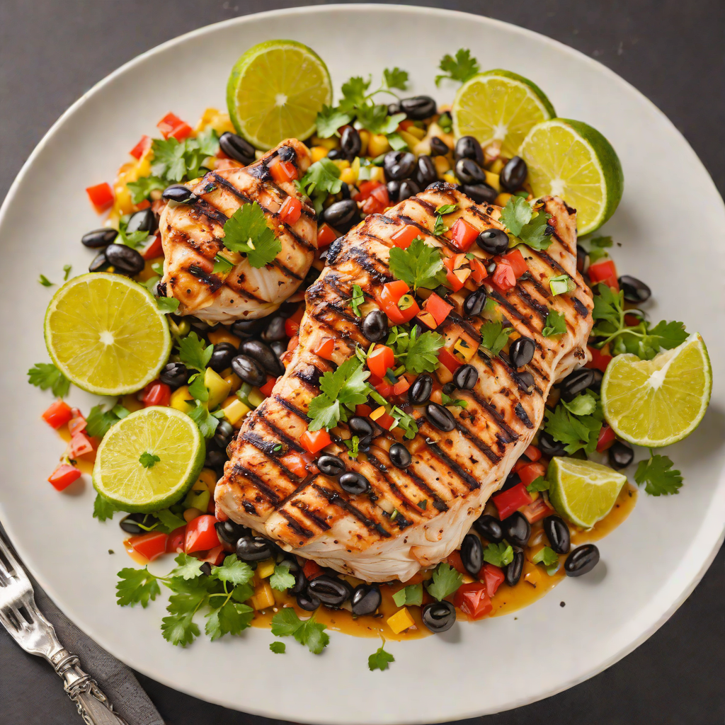 Grilled Pollo Marinated in Citrus and Chile with Black Bean Salsa