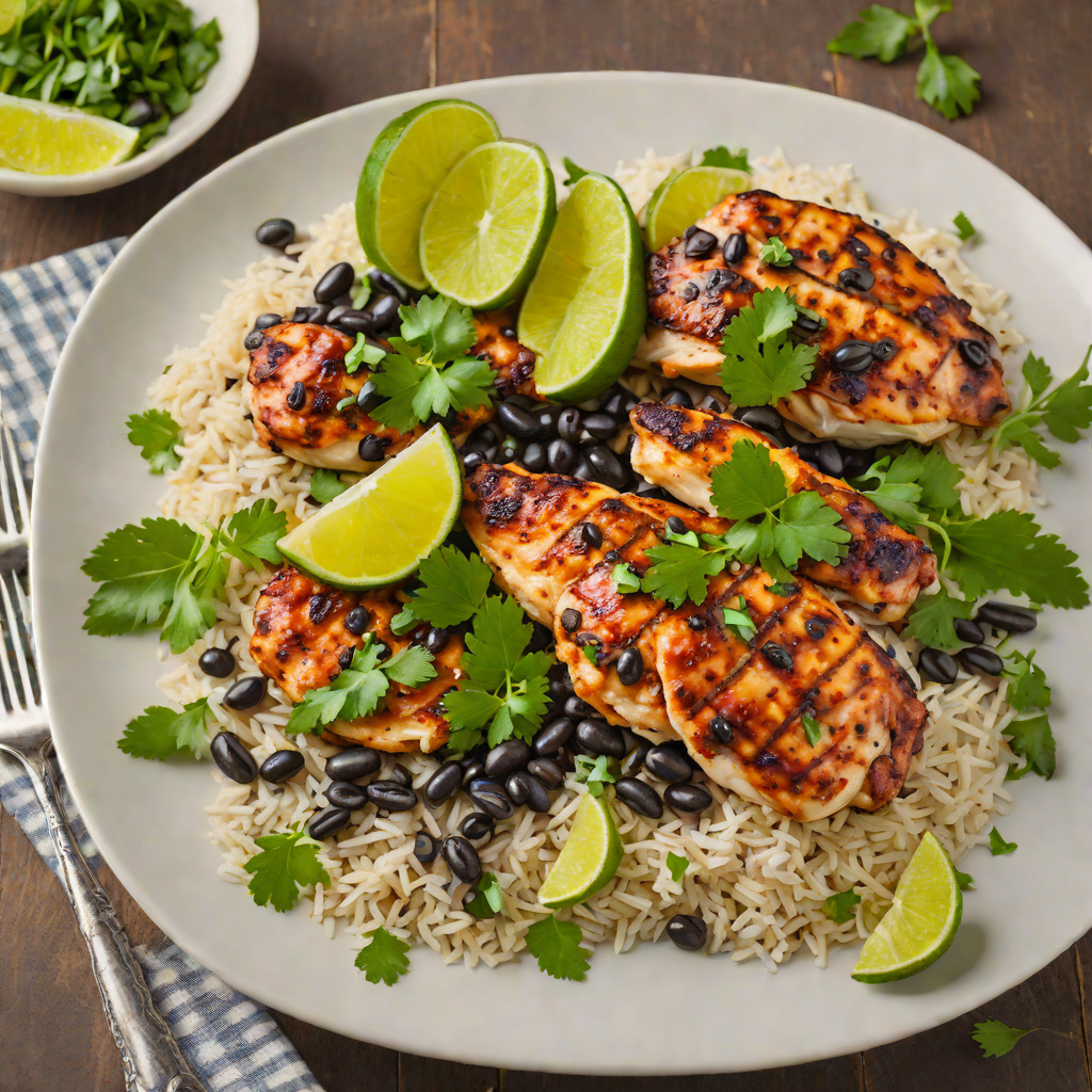 Pollo Asado Plates with Black Beans and Cilantro-Lime Rice