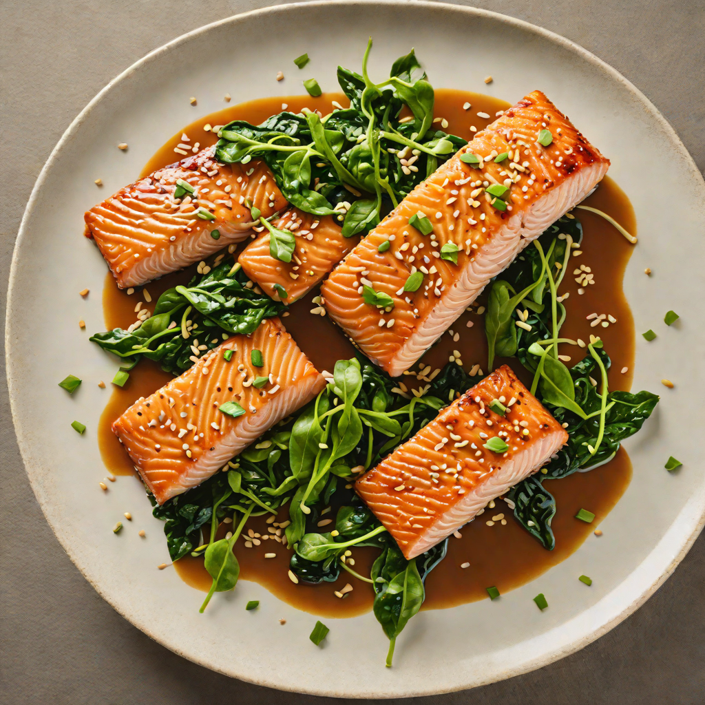 Pan-Seared Salmon with Soy-Miso Glaze and Sesame Spinach