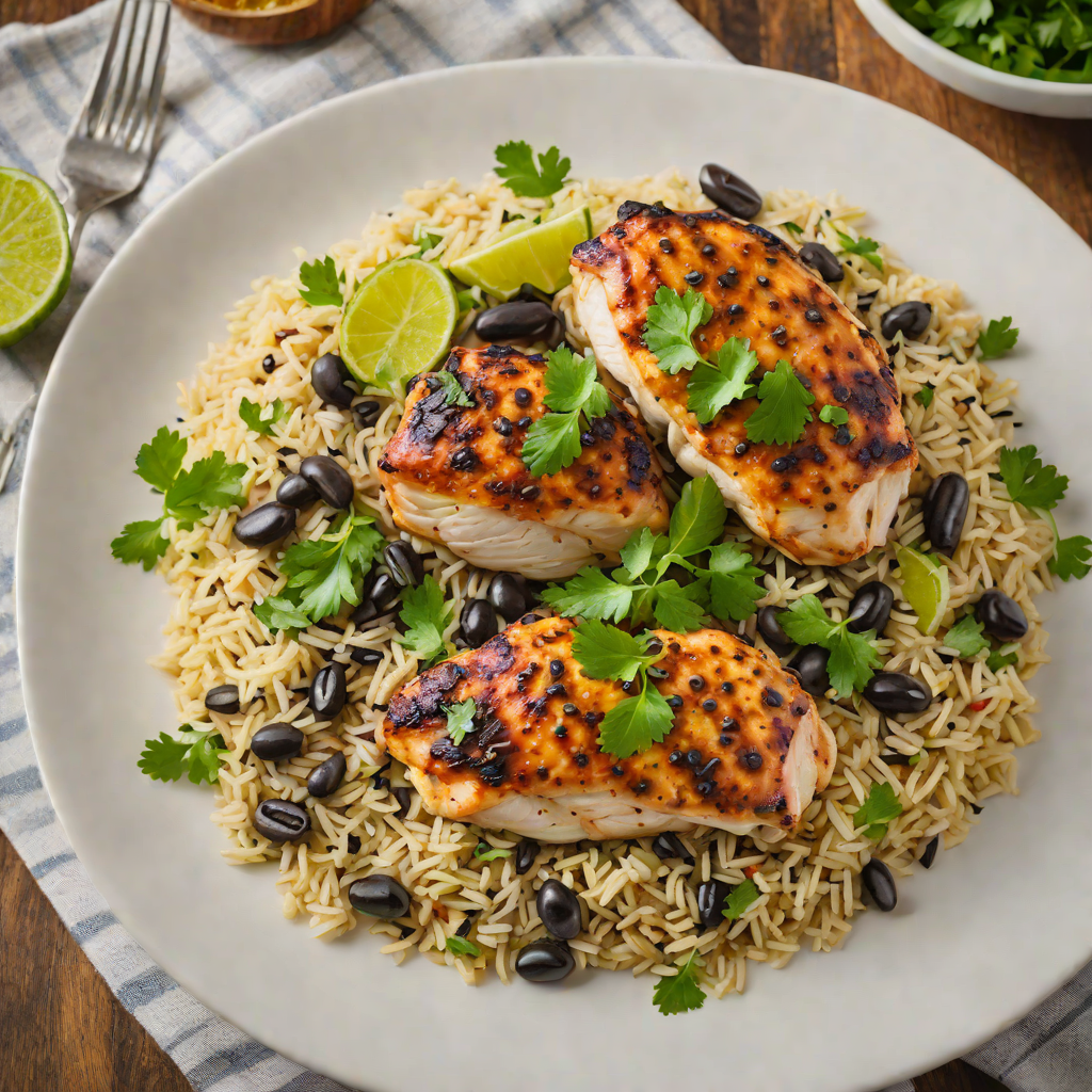 Slow-Cooked Pollo with Black Beans and Cilantro Rice