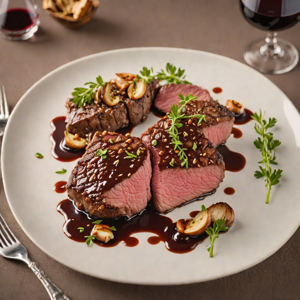Pan-Seared Sirloin with Roasted Garlic and Red Wine Reduction
