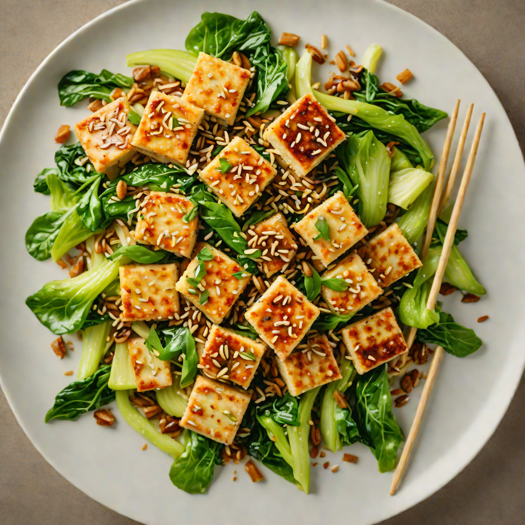 Sautéed Ginger-Garlic Tofu with Sesame Bok Choy
