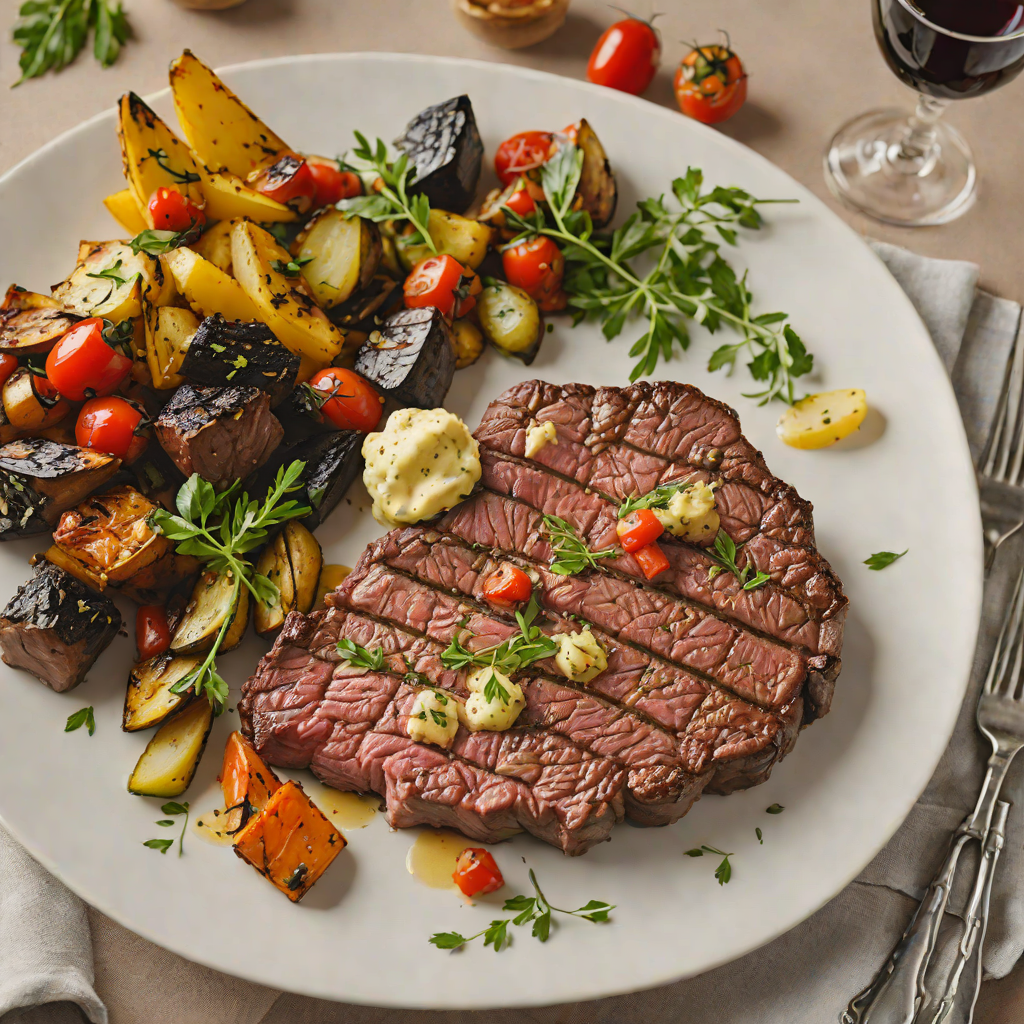 Italian-Style Grilled Steak with Herb Butter and Roasted Vegetables