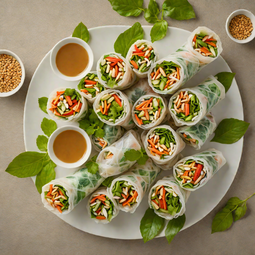 Vietnamese-Inspired Fresh Herb Rice Paper Rolls with Peanut Dipping Sauce