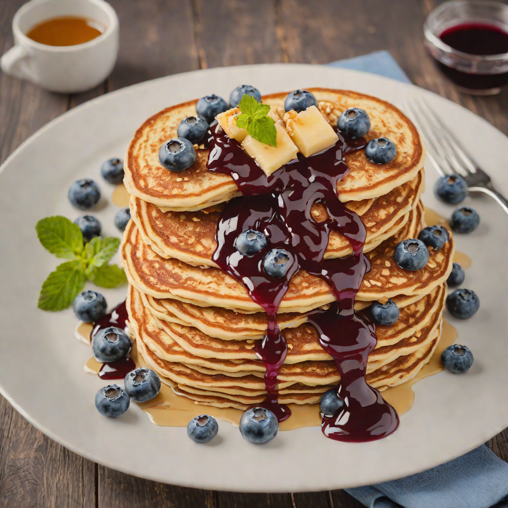Honey Oat Breakfast Pancakes with Blueberry Compote