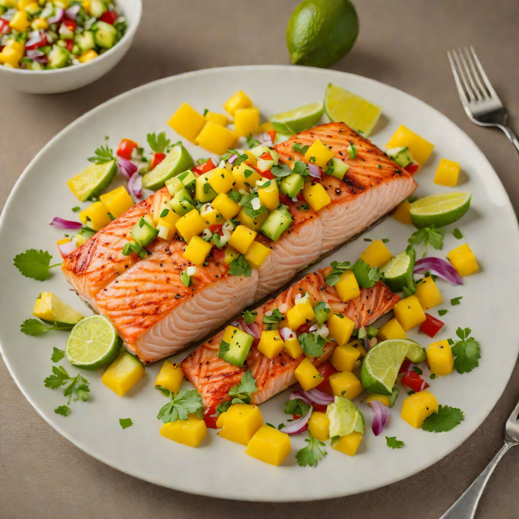Pan-Seared Salmon with Mango-Avocado Salsa and Lime