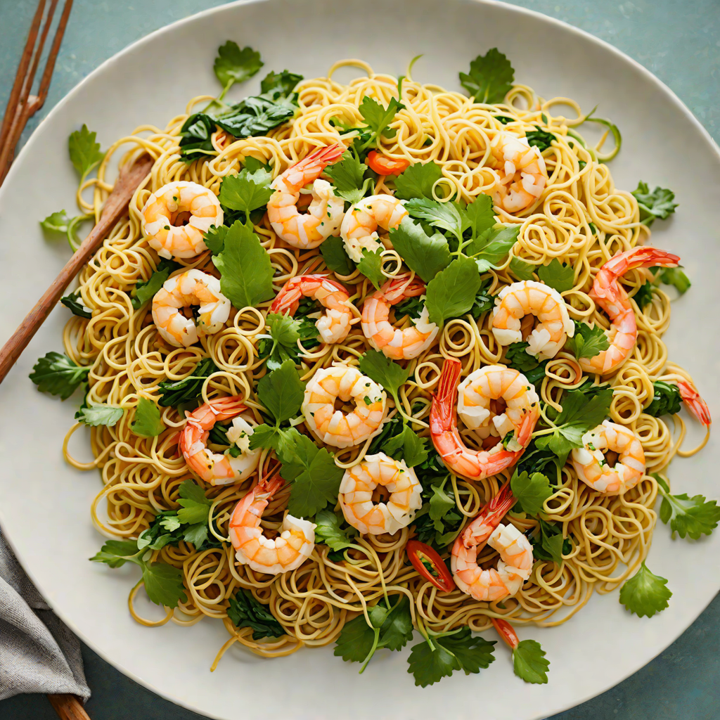 Stir-Fried Egg Noodles with Shrimp and Vietnamese Greens
