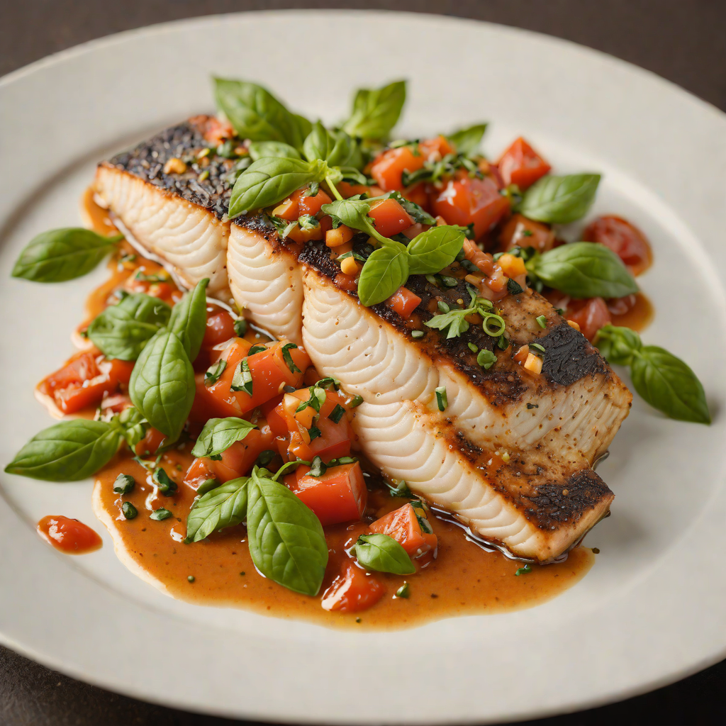 Pan-Seared Sea Bass with Tomato-Caper Sauce and Fresh Basil