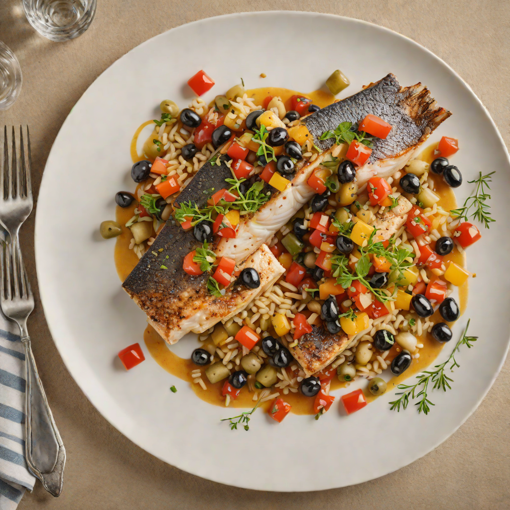Pan-Seared Sea Bass with Mediterranean Olive and Tomato Relish