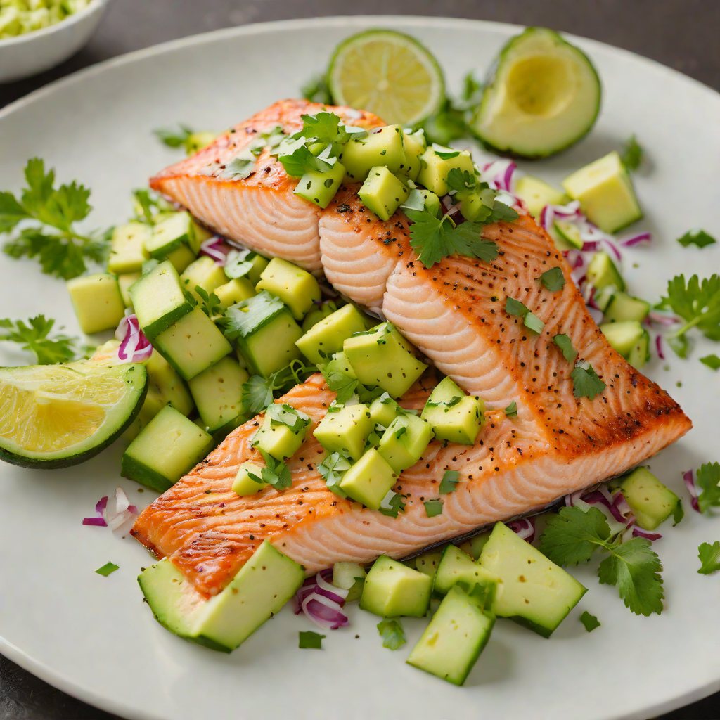 Oven-Roasted Salmon with Avocado Cucumber Salsa
