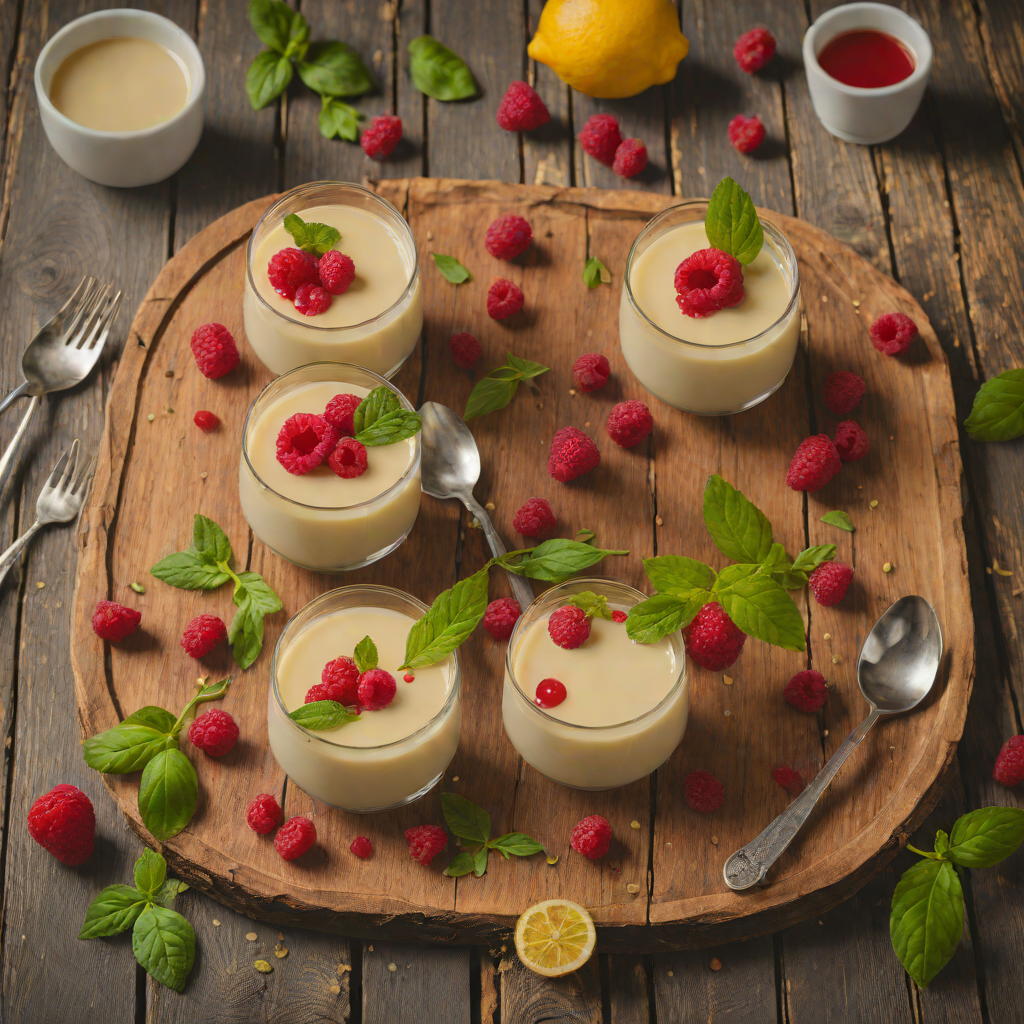 Mini Lemon Basil Panna Cotta with Raspberry Sauce