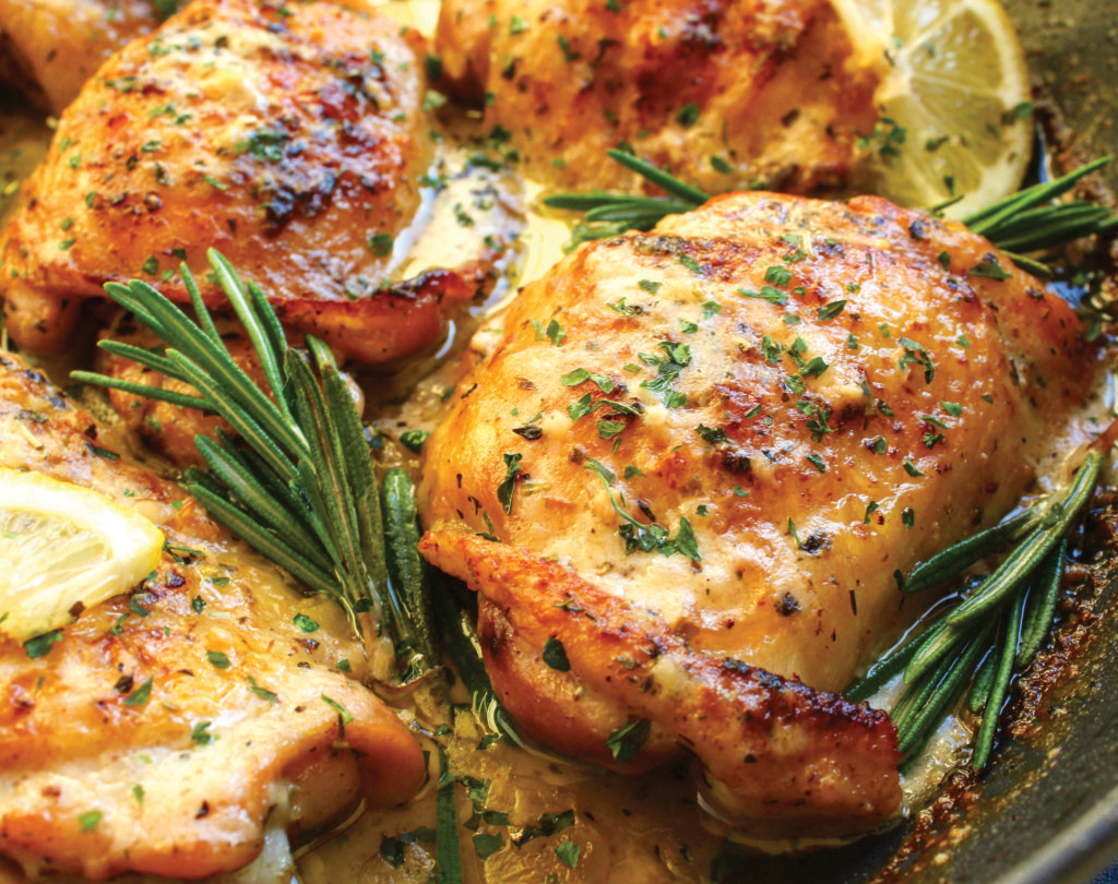 Crispy Lemon-Herb Chicken Thighs with Cream Sauce