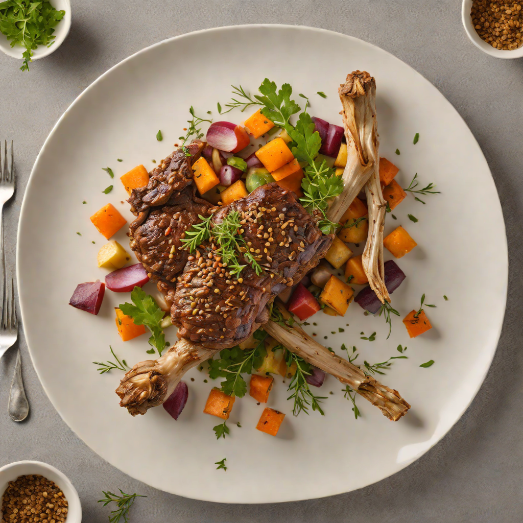 Slow-Cooked Lamb Shank with Native Wattleseed and Root Vegetables