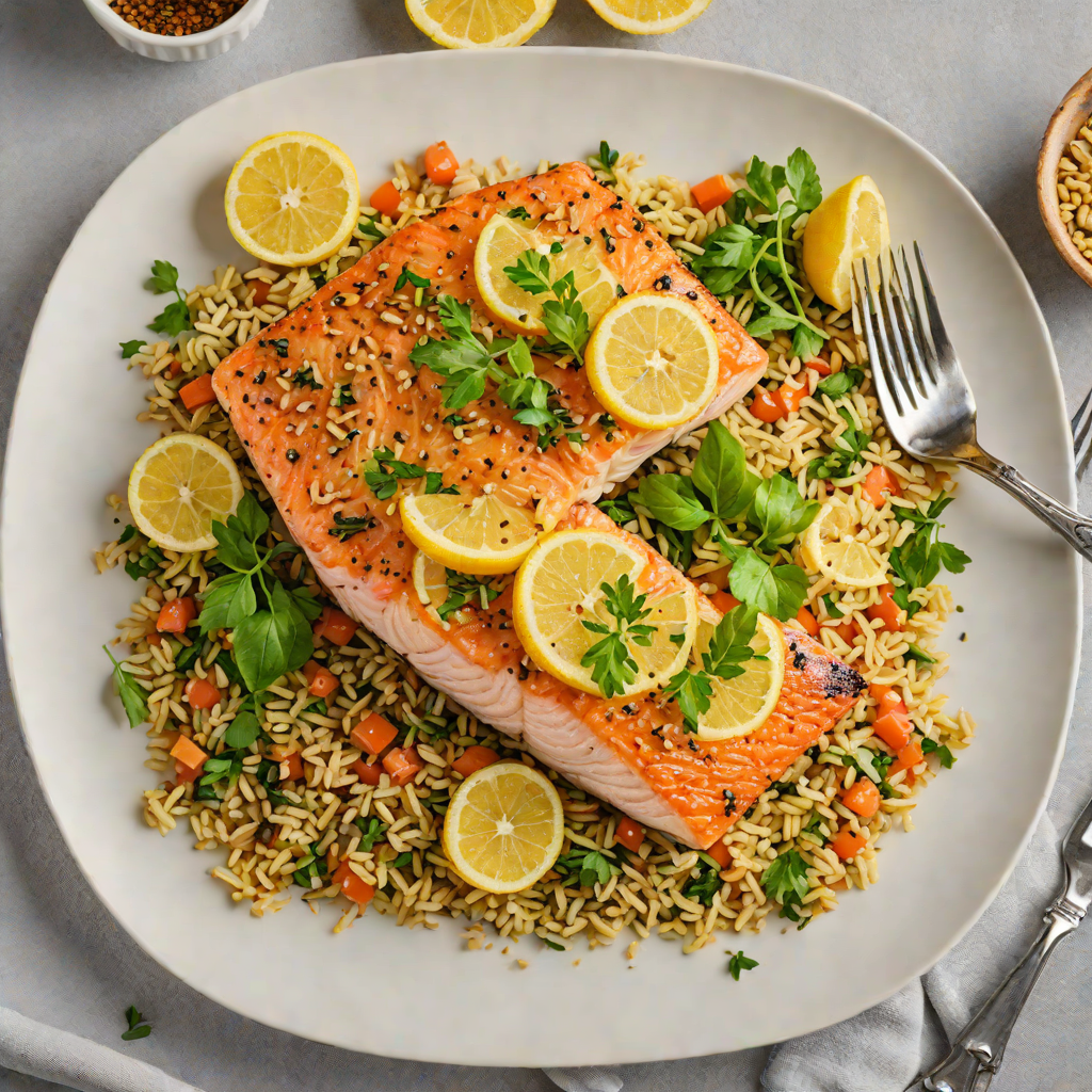 Baked Lemon-Garlic Salmon with Herb Quinoa Pilaf