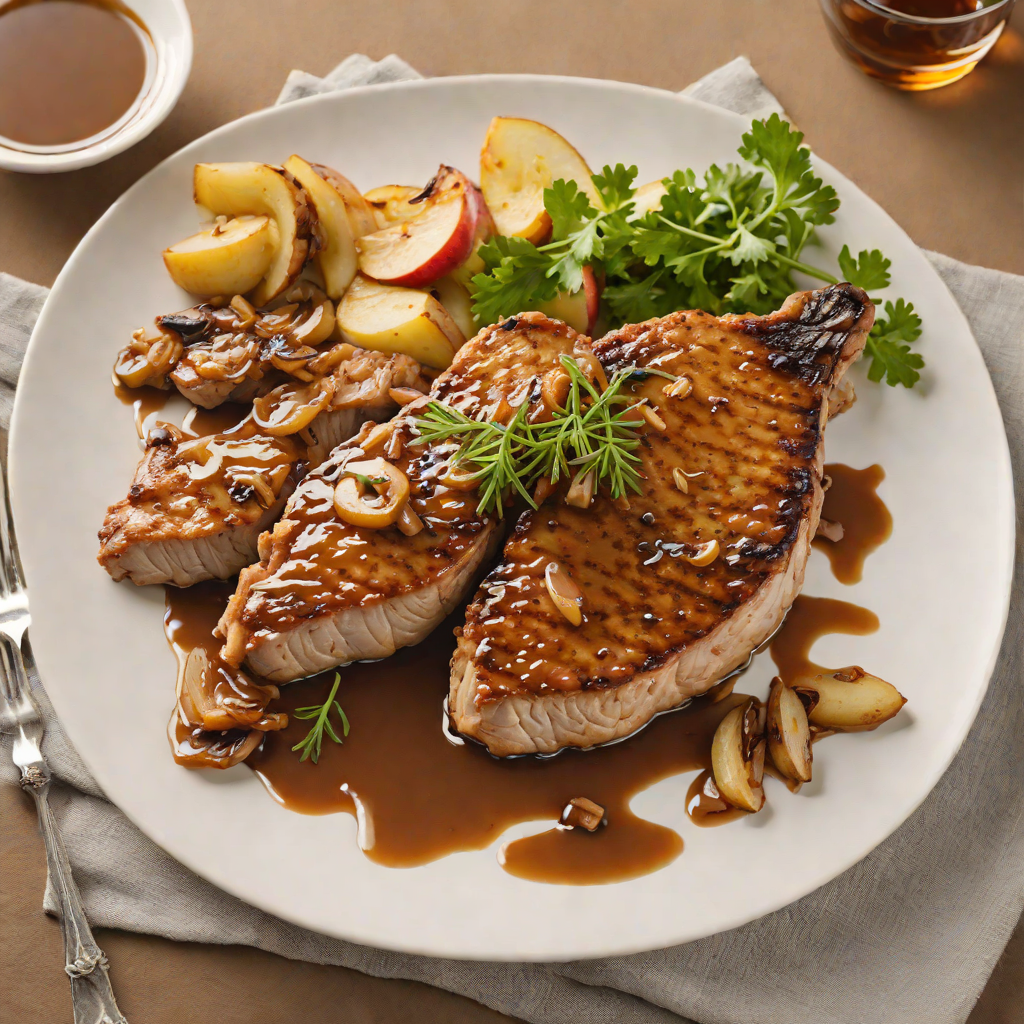 Pan-Fried Pork Chops with Apple-Cider Reduction and Caramelized Onions