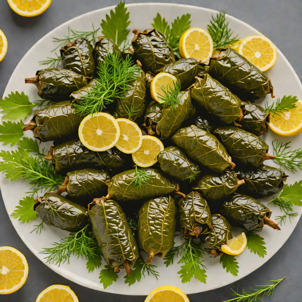 Spiced Dolma-Stuffed Grape Leaves with Lemon and Fresh Dill