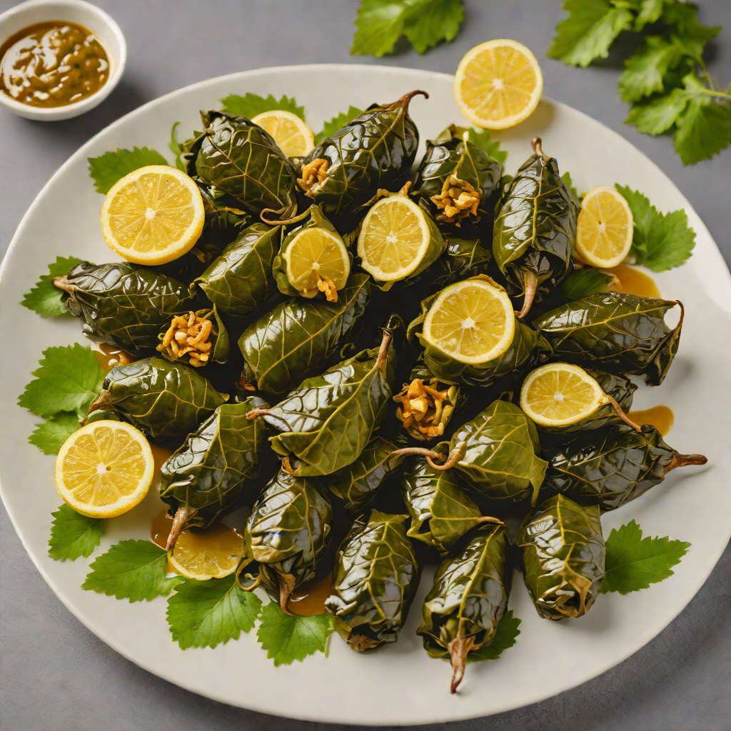 Spicy Dolma-Stuffed Grape Leaves with Lemon Garlic Sauce