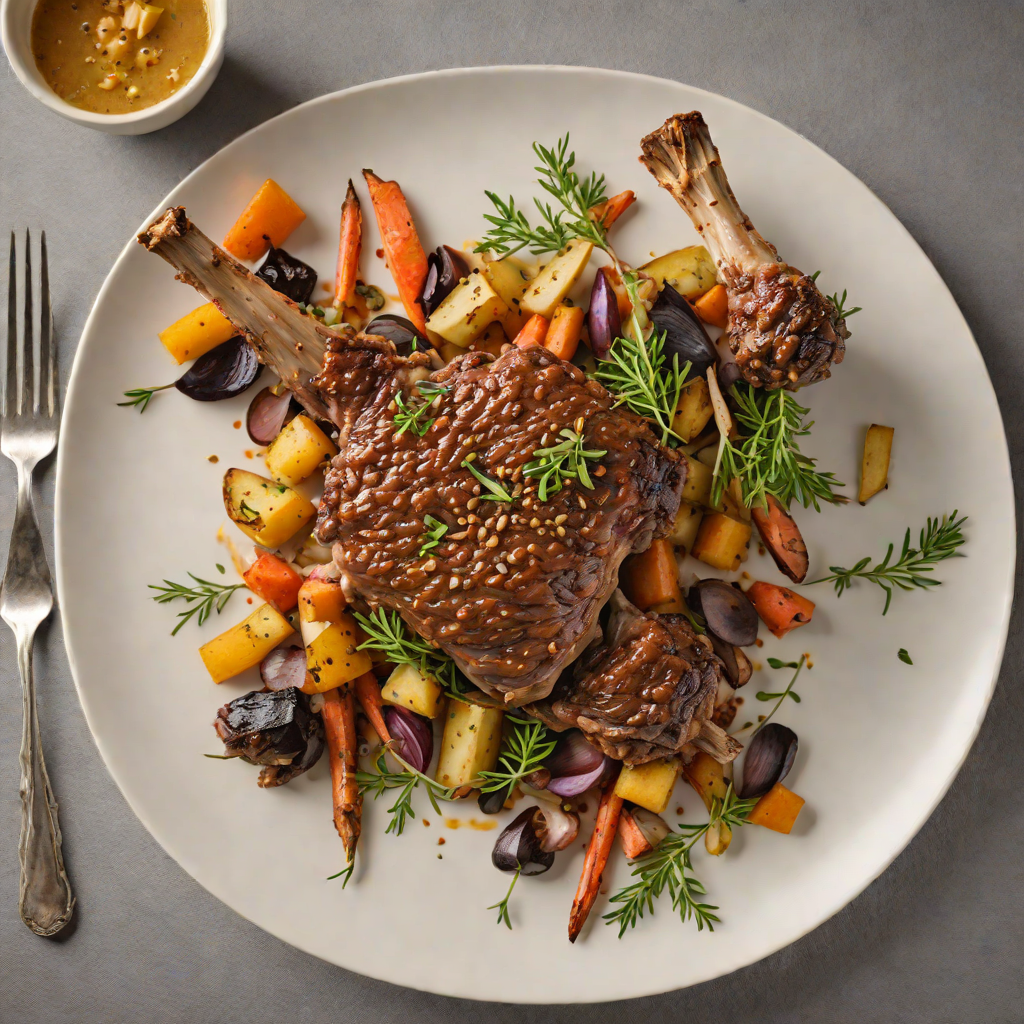 Slow-Cooked Lamb Shank with Native Wattleseed and Roasted Root Vegetables