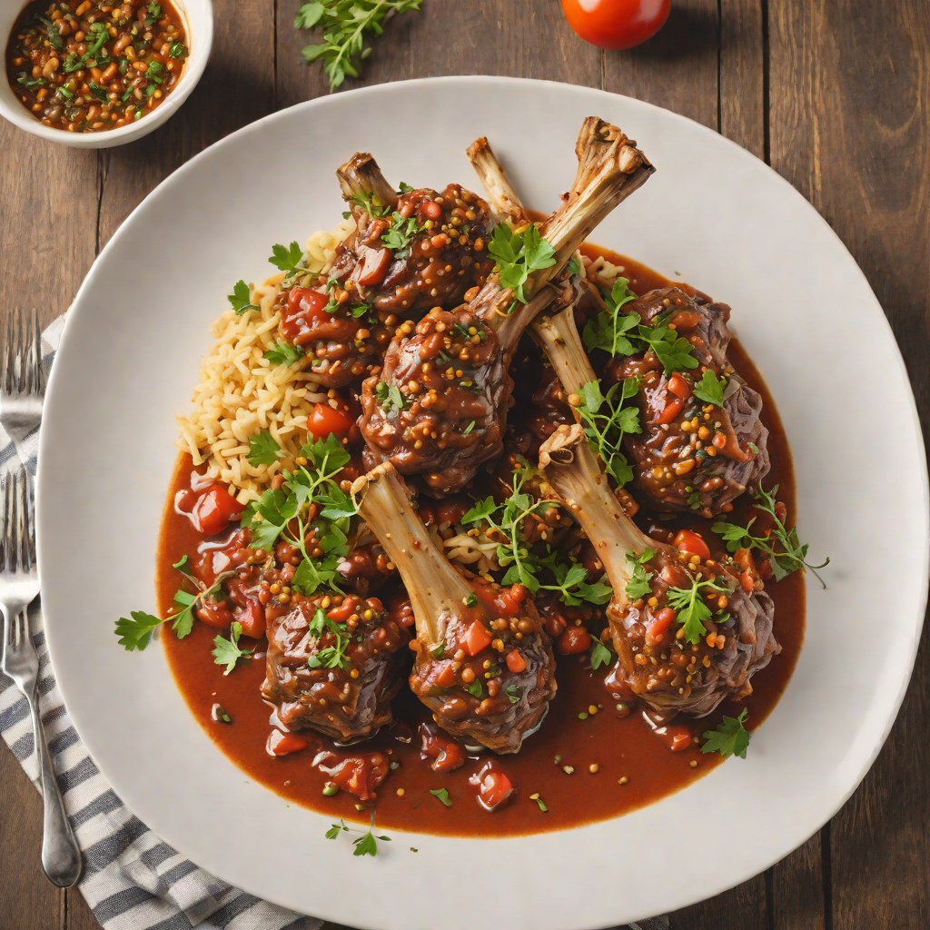 Slow-Cooked Lamb Shanks with Aniseed Myrtle and Tomato Sauce