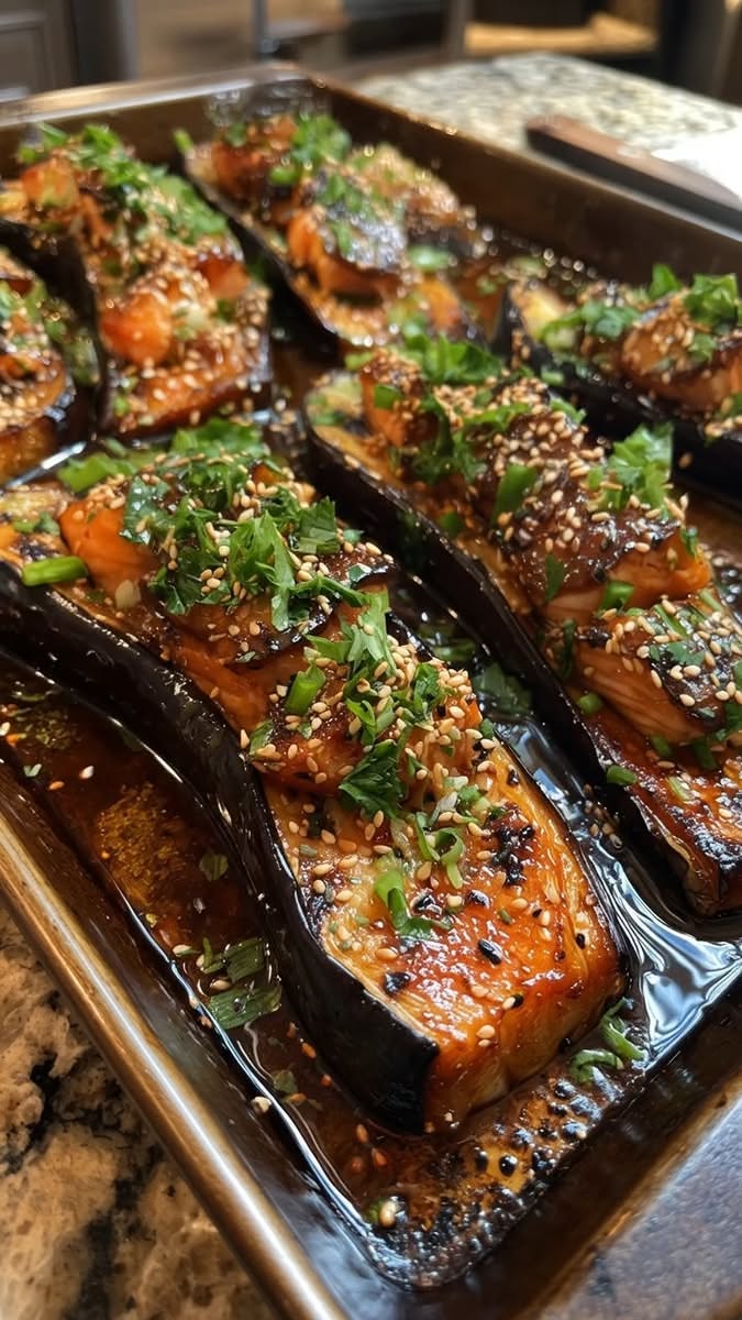 Pan-Roasted Salmon with Miso-Glazed Eggplant and Sesame