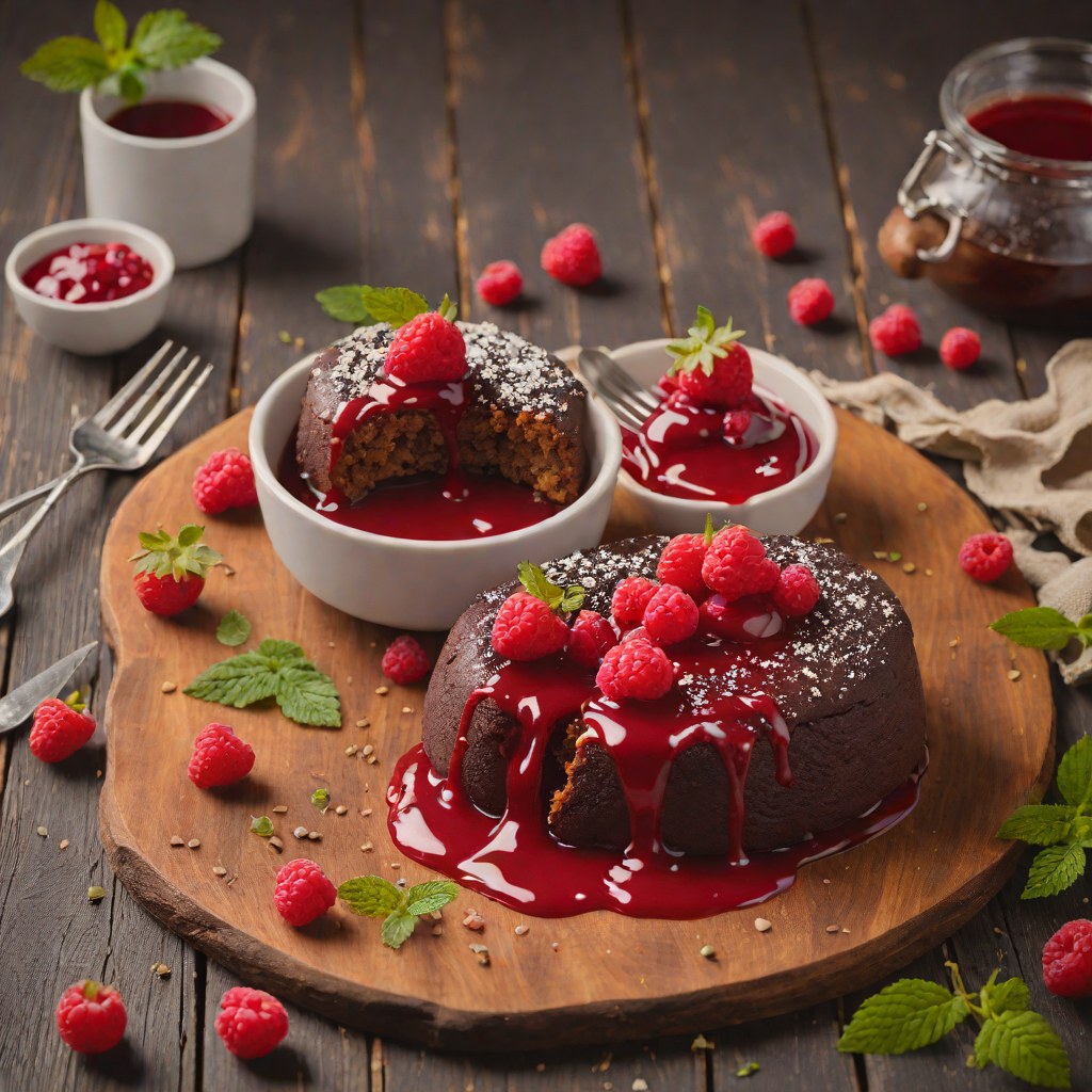 Microwave Molten Lava Mug Cake with Raspberry Sauce