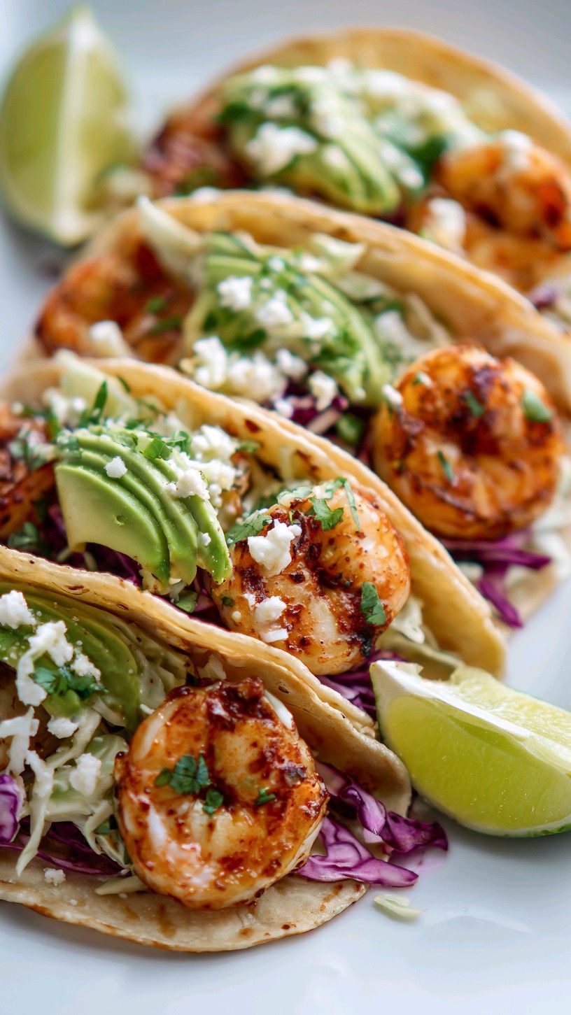 Sautéed Shrimp Tacos with Avocado-Lime Slaw