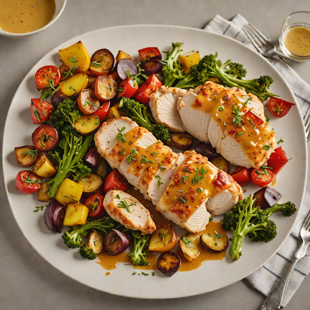 Pan-Seared Chicken with Honey Mustard Glaze and Roasted Veggies