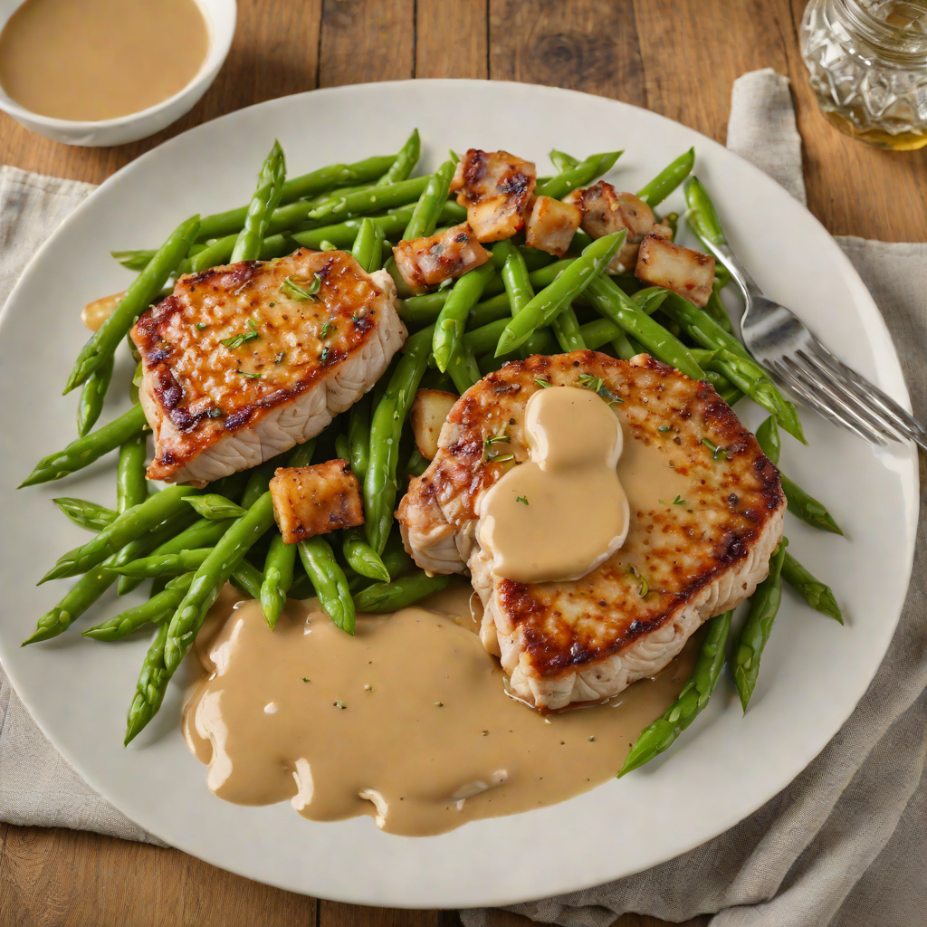 Pan-Fried Pork Chops with Apple-Cider Pan Sauce and Sautéed Green Beans