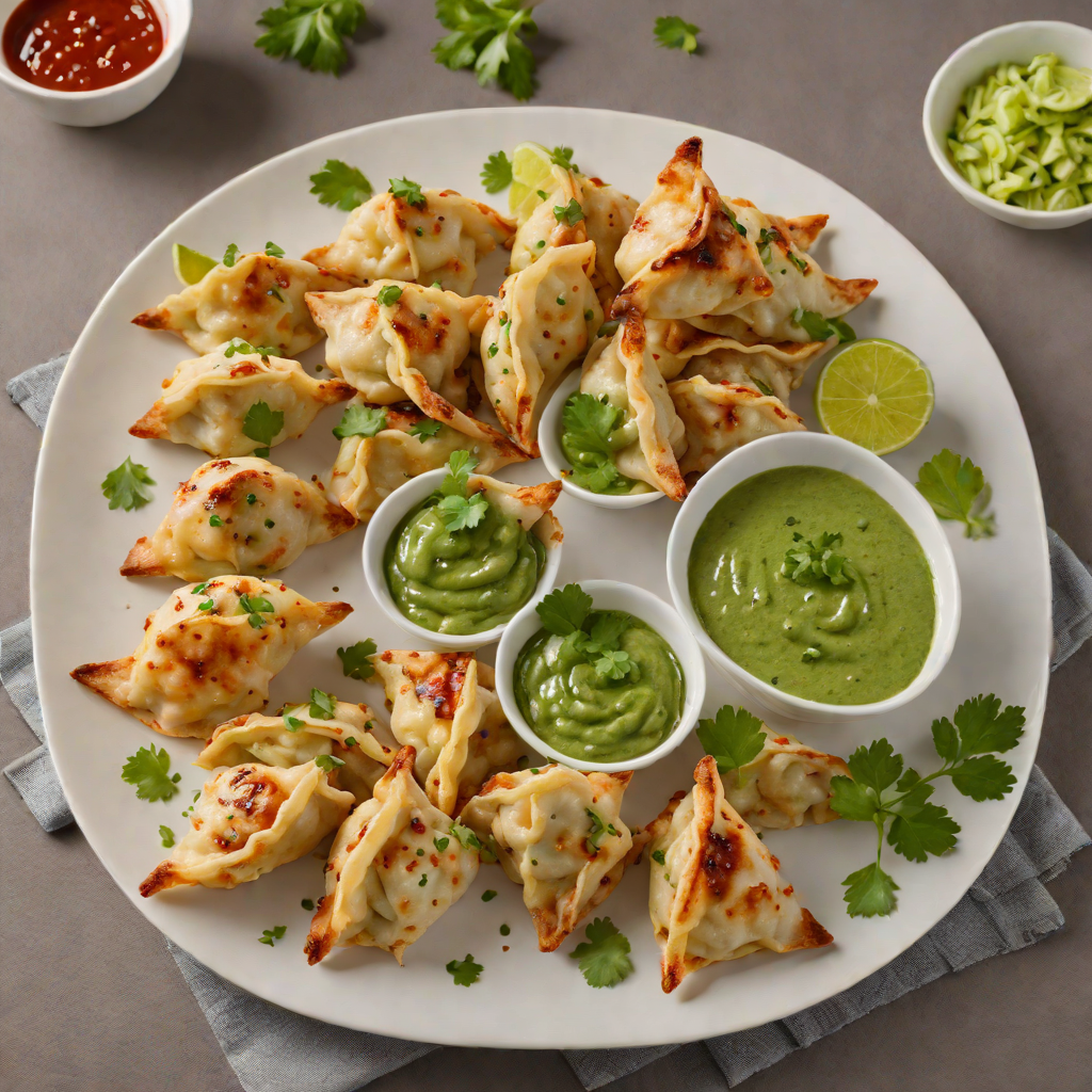 Pan-Fried Dumplings with Spicy Cilantro-Lime Dipping Sauce