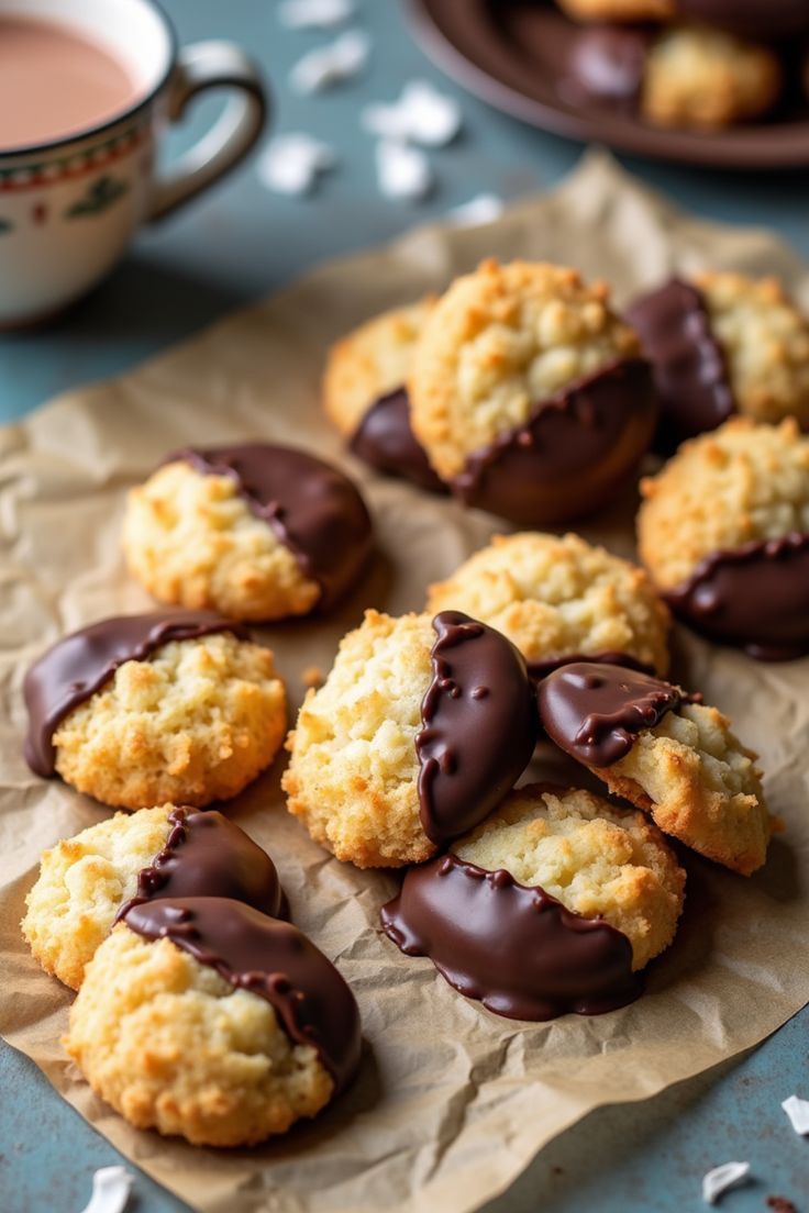 Mini Chocolate-Dipped Coconut Macaroons