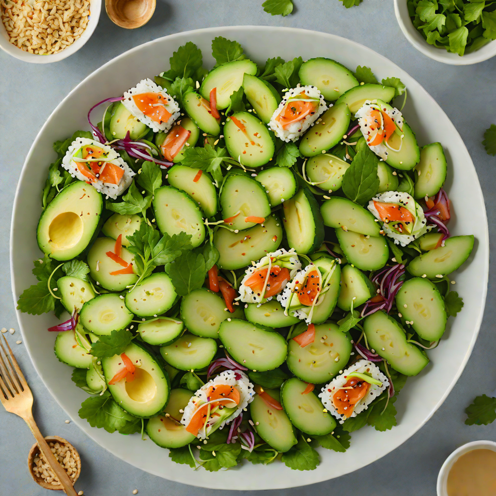 Sushi-Style Avocado and Cucumber Salad with Sesame Ginger Dressing